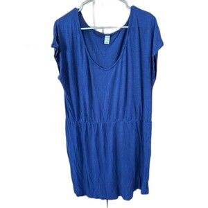 Old Navy Women XL Blue Dress Elastic waist Pullover Dolman Cap Sleeve Rayon